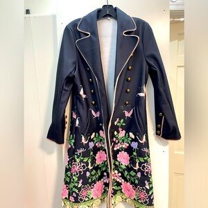 Long navy w pink accents blazer / jacket. Brand new. Fun large pink flowers